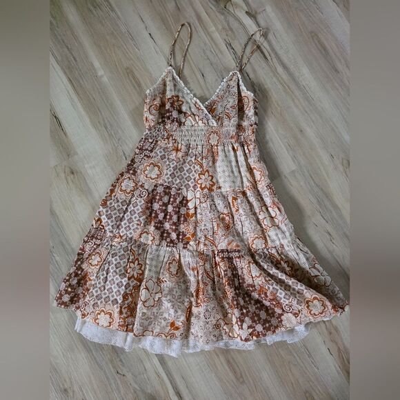 La Belle Baby Doll Bust Smocked Waist Lined Knee Lace Trim Midi Dress VTG Sz 11 - Picture 2 of 14